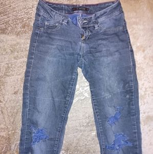 girls skinny darkwash ripped jeans